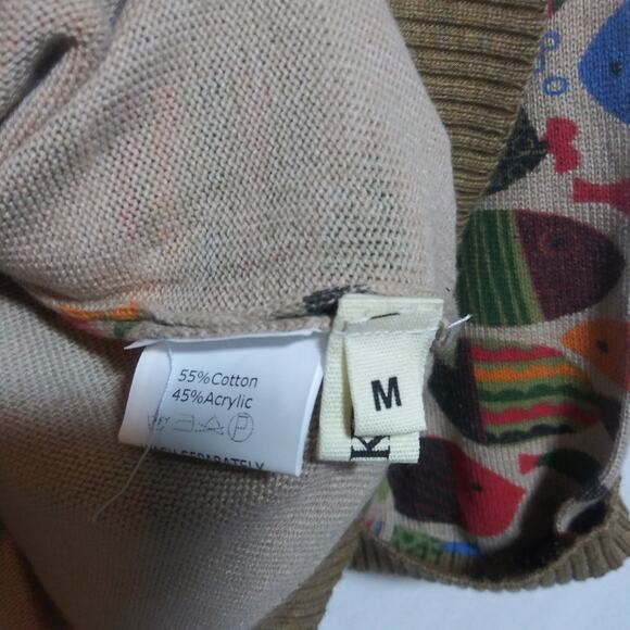 BuyKud Round Neck Fish Print Knitted Long Sleeve Lightweight Sweater Size M - Picture 6 of 9